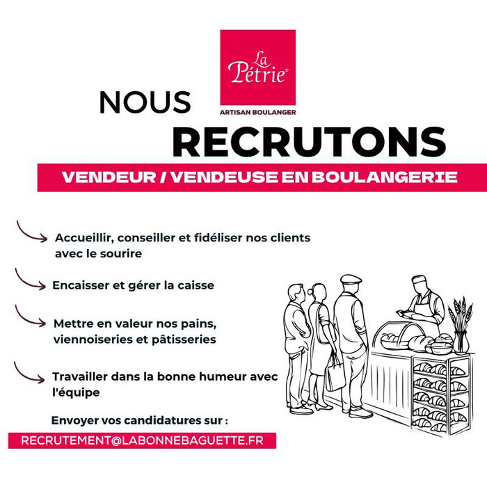[📣 NOUS RECRUTONS – 2 VENDEUSES EN BOULANGERIE 🥖🥐]

Avant de postuler, merci de lire attentivement l’annonce jusqu’au bout.

Afin de pouvoir